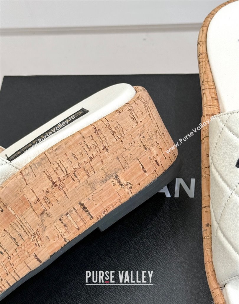 Chanel Quilted Lambskin Wood-Like Platform Slides Sandal White 2025 CH030316 (MD-250303121)