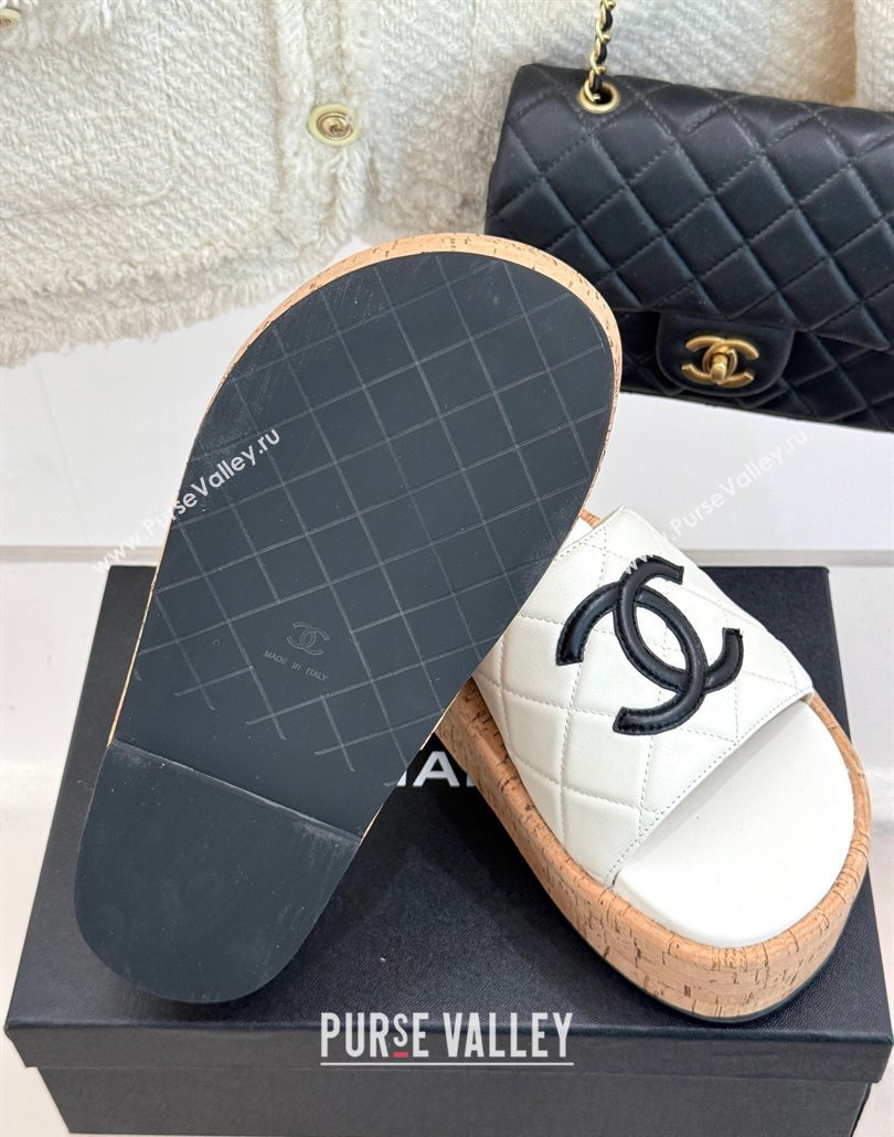 Chanel Quilted Lambskin Wood-Like Platform Slides Sandal White 2025 CH030316 (MD-250303121)