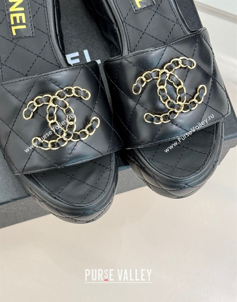 Chanel Quilted Lambskin Wedge Slides Sandal 6.5cm with Chain CC Black 2025 CH030318 (MD-250303124)