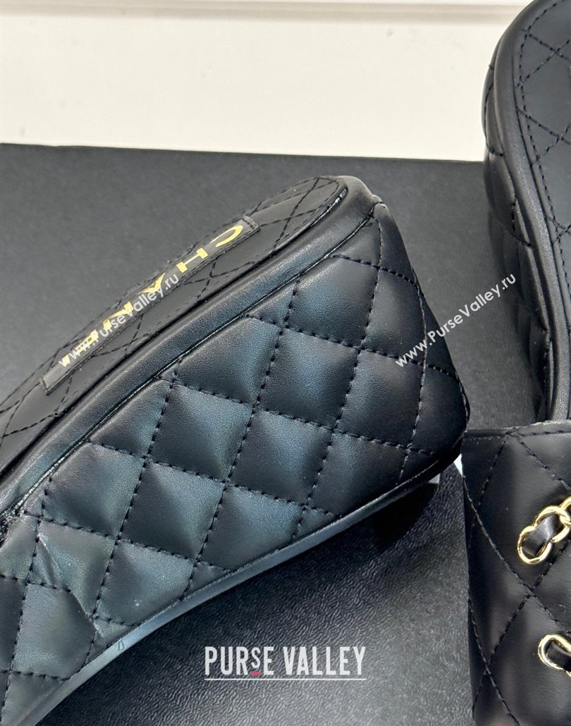 Chanel Quilted Lambskin Wedge Slides Sandal 6.5cm with Chain CC Black 2025 CH030318 (MD-250303124)
