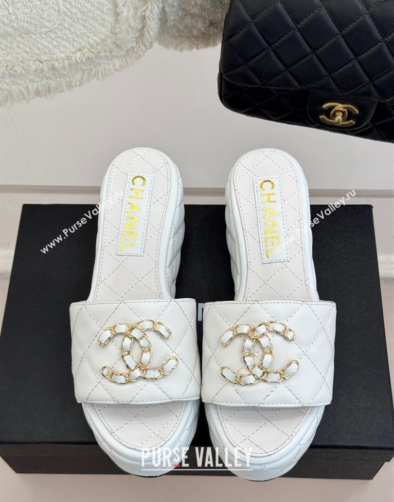 Chanel Quilted Lambskin Wedge Slides Sandal 6.5cm with Chain CC White 2025 CH030318 (MD-250303126)