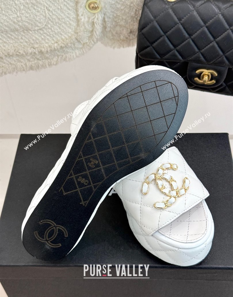 Chanel Quilted Lambskin Wedge Slides Sandal 6.5cm with Chain CC White 2025 CH030318 (MD-250303126)