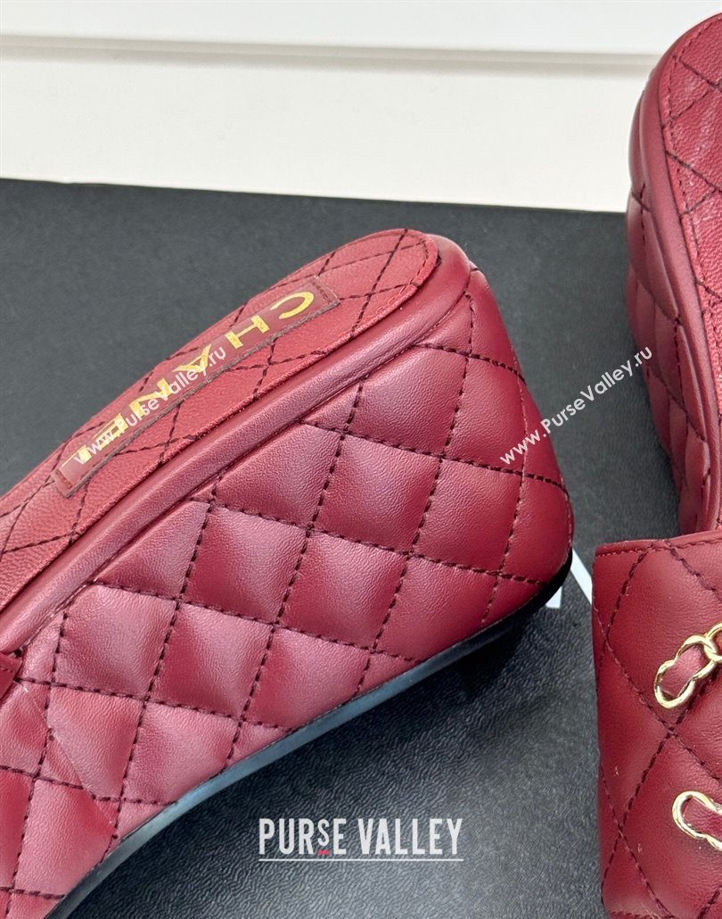 Chanel Quilted Lambskin Wedge Slides Sandal 6.5cm with Chain CC Dark Burgundy 2025 CH030318 (MD-250303127)
