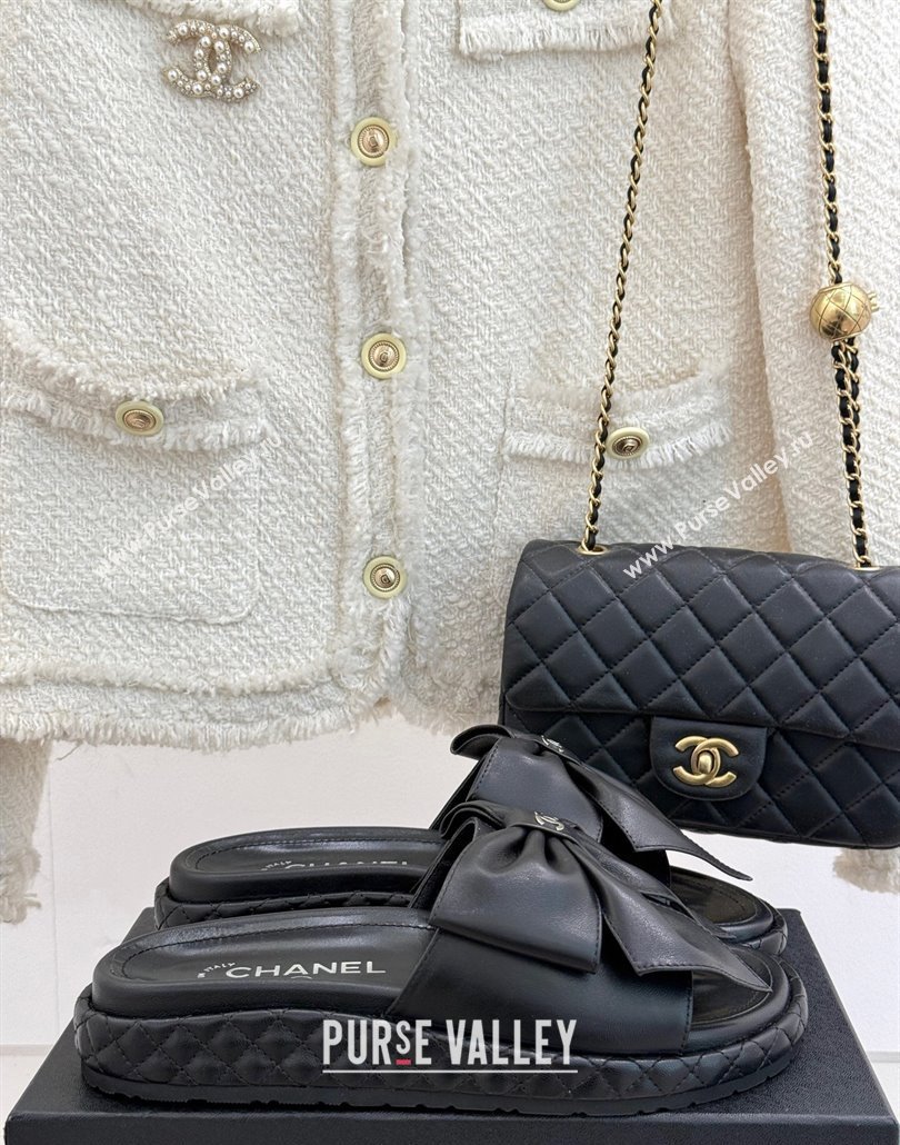 Chanel Lambskin Flat Slides Sandal with Maxi Bow Black 2025 CH030320 (MD-250303131)