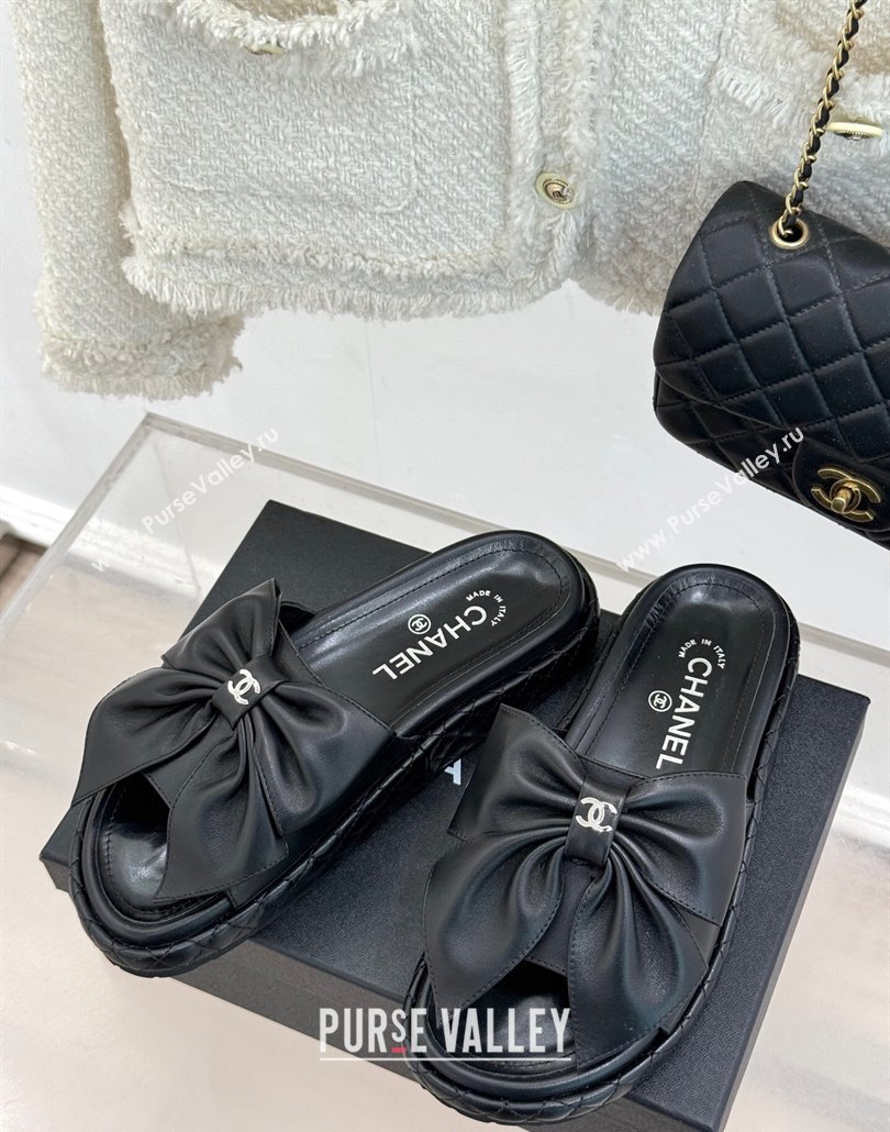 Chanel Lambskin Flat Slides Sandal with Maxi Bow Black 2025 CH030320 (MD-250303131)