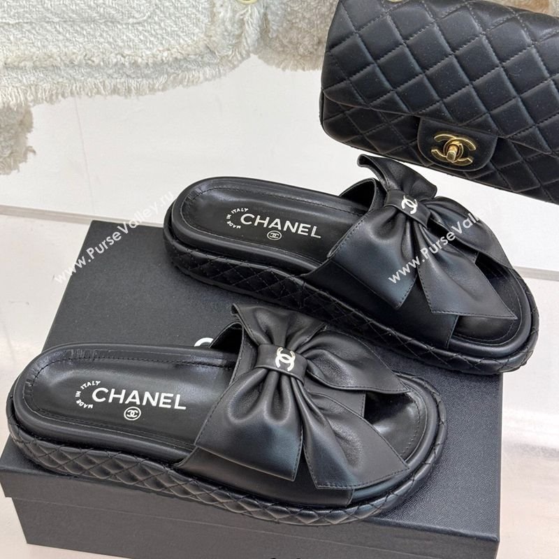 Chanel Lambskin Flat Slides Sandal with Maxi Bow Black 2025 CH030320 (MD-250303131)
