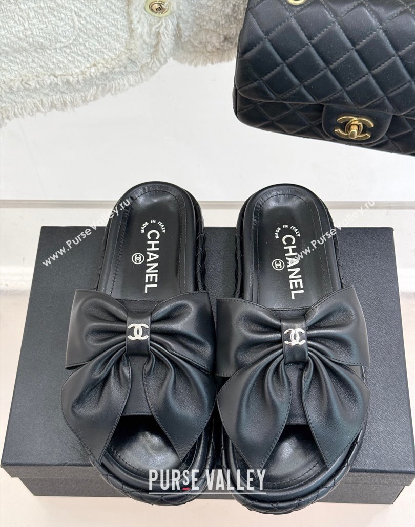 Chanel Lambskin Flat Slides Sandal with Maxi Bow Black 2025 CH030320 (MD-250303131)
