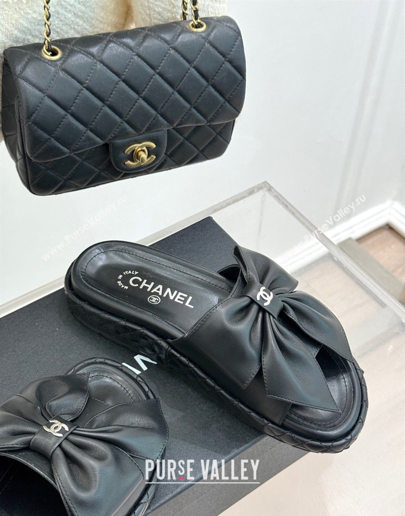 Chanel Lambskin Flat Slides Sandal with Maxi Bow Black 2025 CH030320 (MD-250303131)
