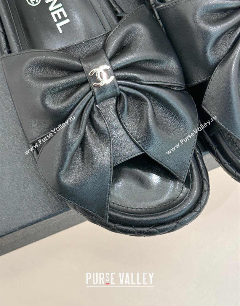 Chanel Lambskin Flat Slides Sandal with Maxi Bow Black 2025 CH030320 (MD-250303131)