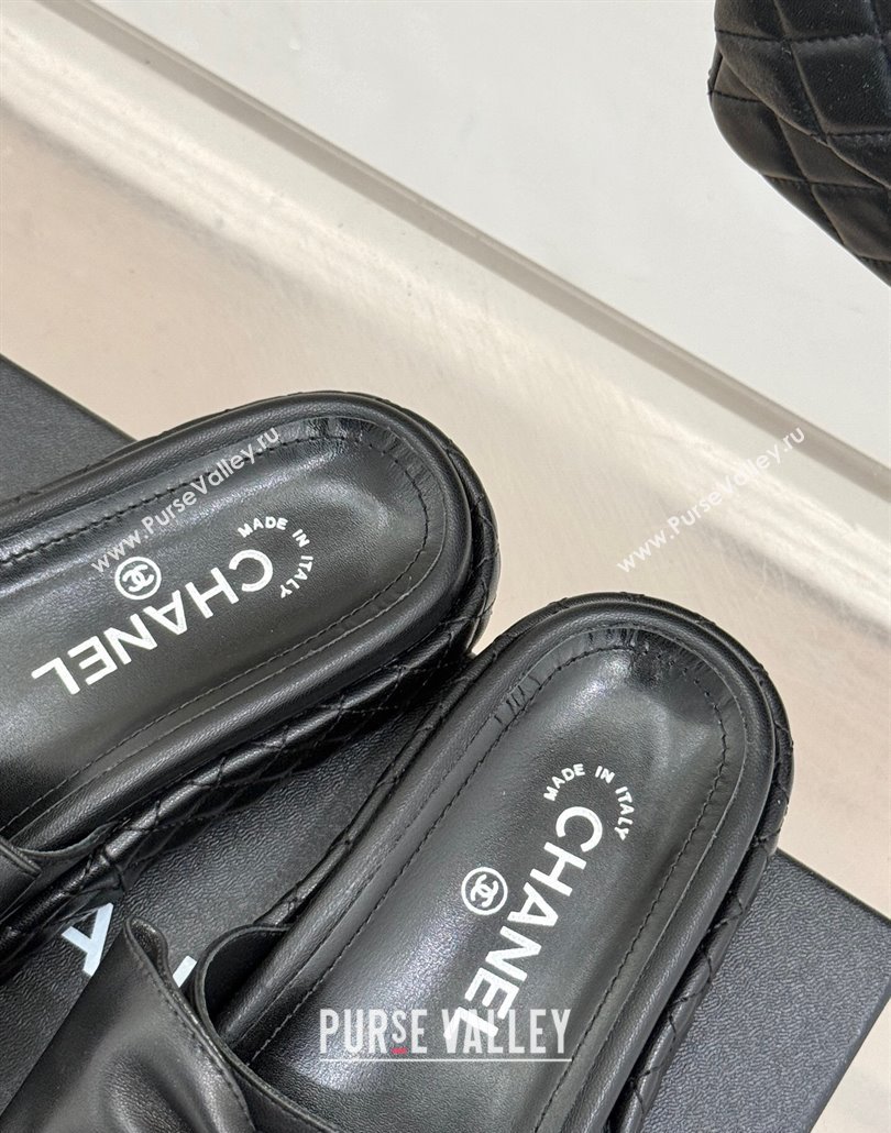 Chanel Lambskin Flat Slides Sandal with Maxi Bow Black 2025 CH030320 (MD-250303131)