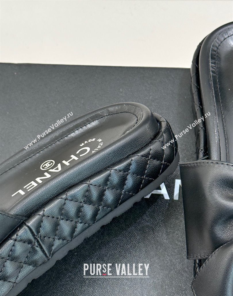 Chanel Lambskin Flat Slides Sandal with Maxi Bow Black 2025 CH030320 (MD-250303131)
