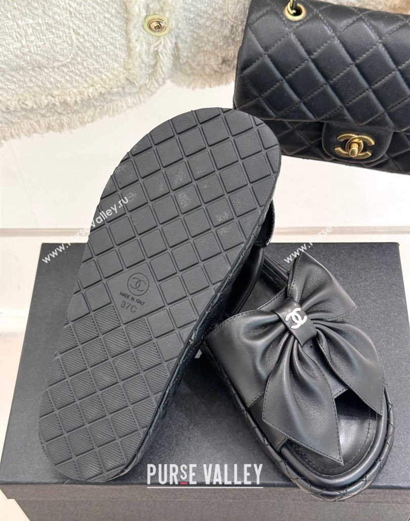 Chanel Lambskin Flat Slides Sandal with Maxi Bow Black 2025 CH030320 (MD-250303131)