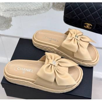 Chanel Lambskin Flat Slides Sandal with Maxi Bow Beige 2025 CH030320 (MD-250303132)