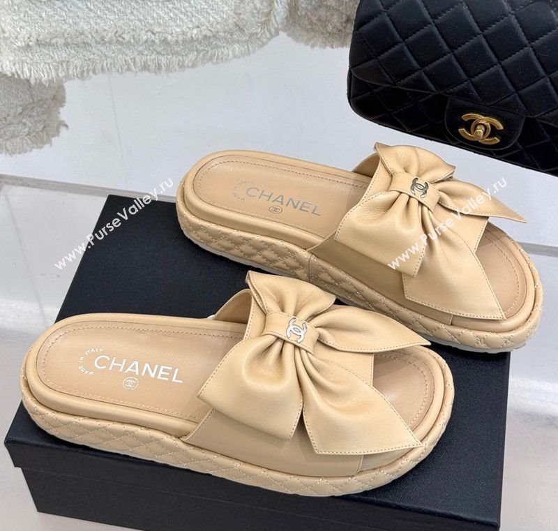 Chanel Lambskin Flat Slides Sandal with Maxi Bow Beige 2025 CH030320 (MD-250303132)