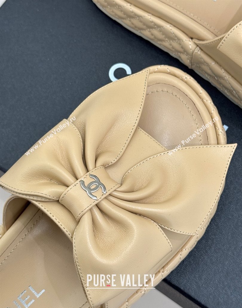 Chanel Lambskin Flat Slides Sandal with Maxi Bow Beige 2025 CH030320 (MD-250303132)