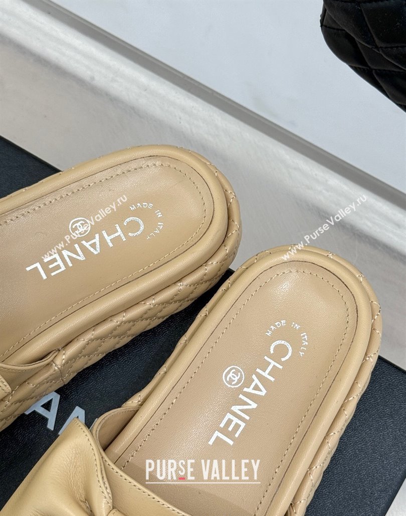 Chanel Lambskin Flat Slides Sandal with Maxi Bow Beige 2025 CH030320 (MD-250303132)