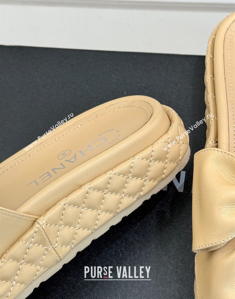 Chanel Lambskin Flat Slides Sandal with Maxi Bow Beige 2025 CH030320 (MD-250303132)