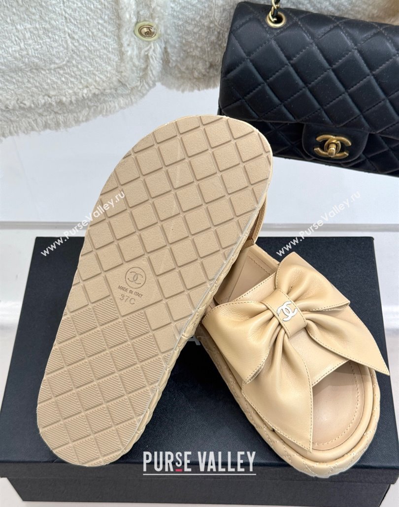 Chanel Lambskin Flat Slides Sandal with Maxi Bow Beige 2025 CH030320 (MD-250303132)