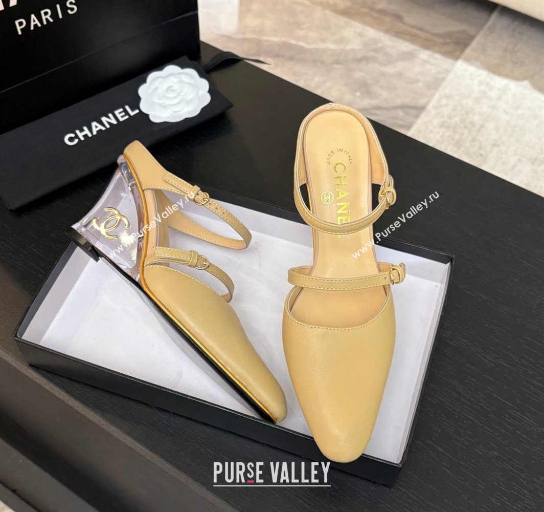 Chanel Calfskin Wedge Mules with Buckle Strap and Clear Heel Beige 2025 CH030321 (MD-250303134)