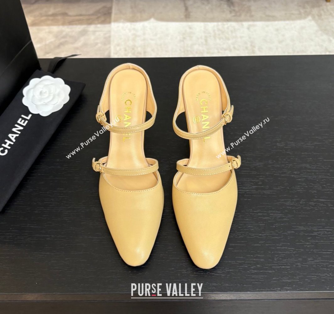 Chanel Calfskin Wedge Mules with Buckle Strap and Clear Heel Beige 2025 CH030321 (MD-250303134)