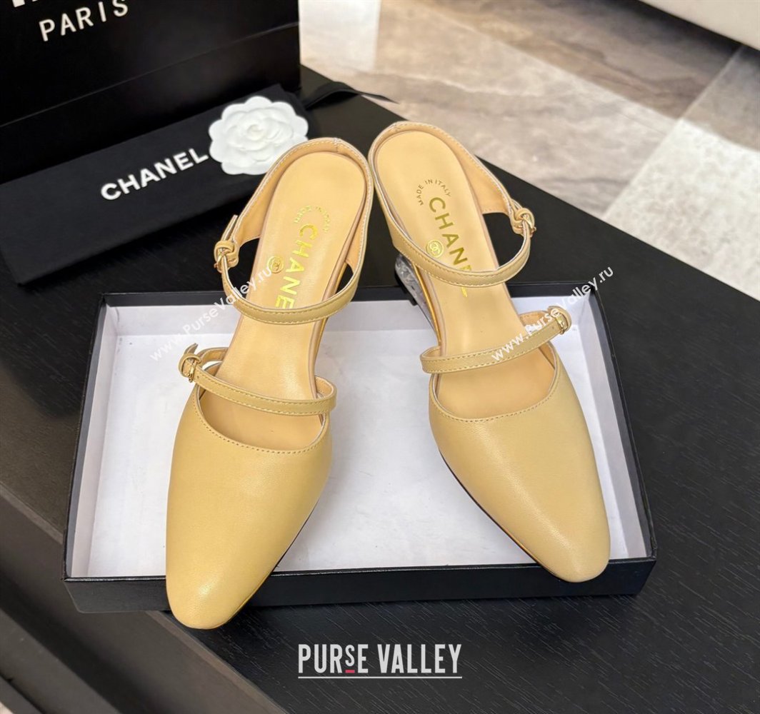 Chanel Calfskin Wedge Mules with Buckle Strap and Clear Heel Beige 2025 CH030321 (MD-250303134)