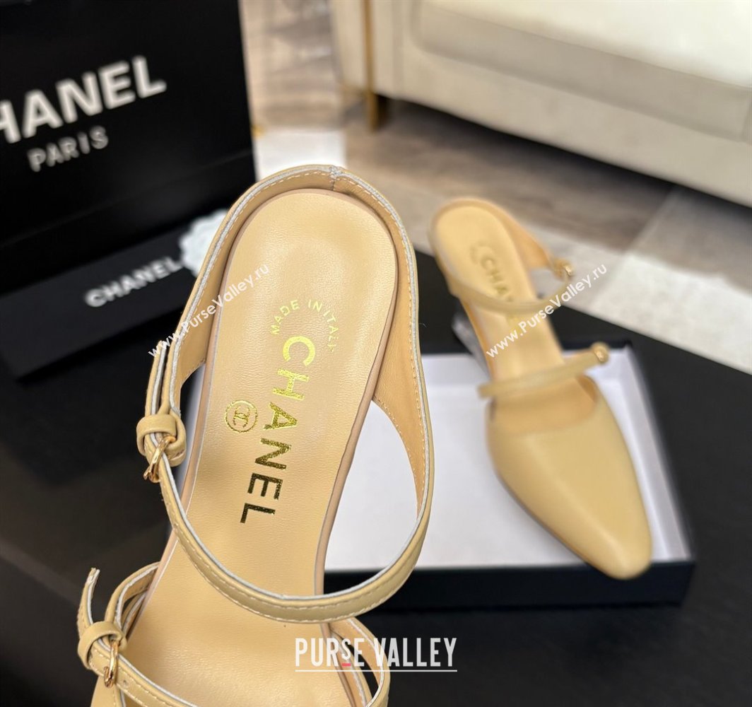 Chanel Calfskin Wedge Mules with Buckle Strap and Clear Heel Beige 2025 CH030321 (MD-250303134)