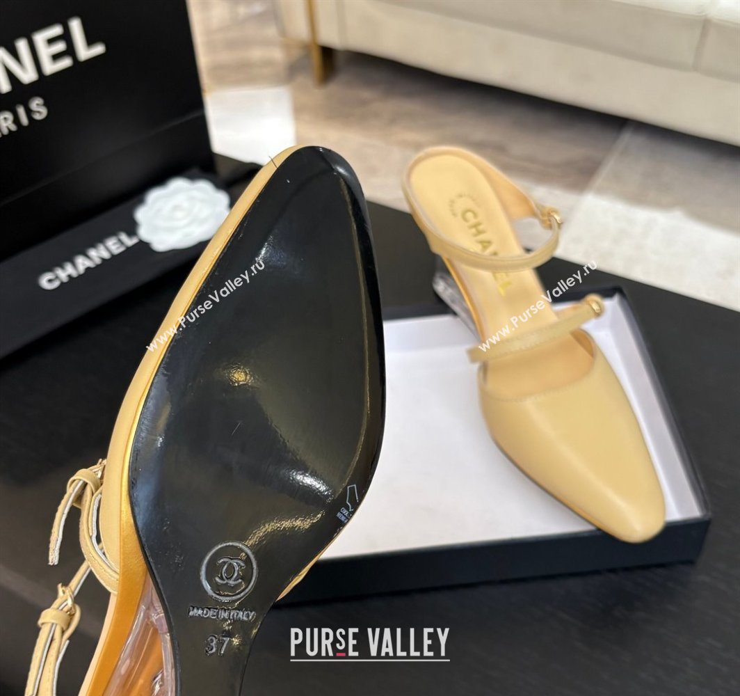 Chanel Calfskin Wedge Mules with Buckle Strap and Clear Heel Beige 2025 CH030321 (MD-250303134)