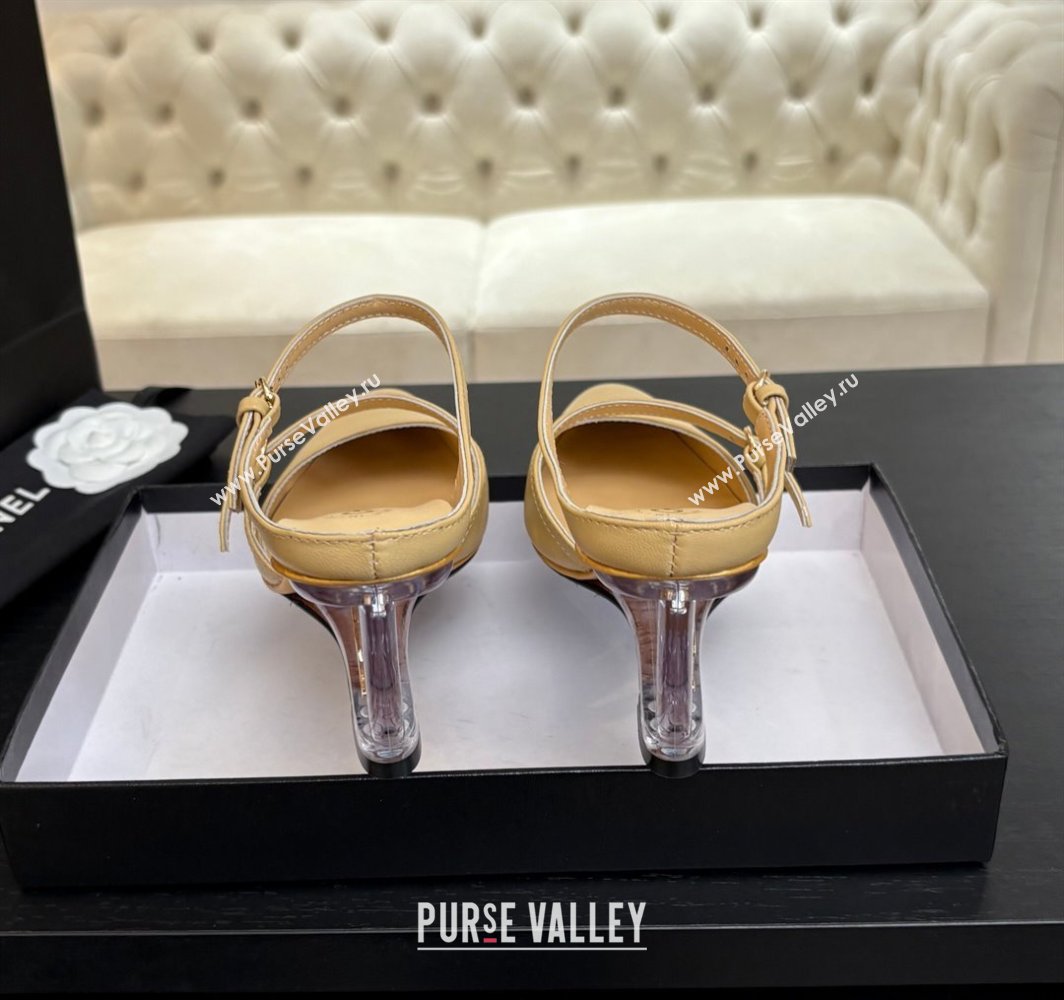 Chanel Calfskin Wedge Mules with Buckle Strap and Clear Heel Beige 2025 CH030321 (MD-250303134)