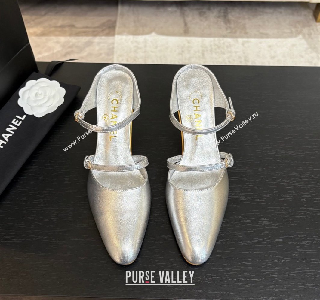 Chanel Calfskin Wedge Mules with Buckle Strap and Clear Heel Silver 2025 CH030321 (MD-250303135)