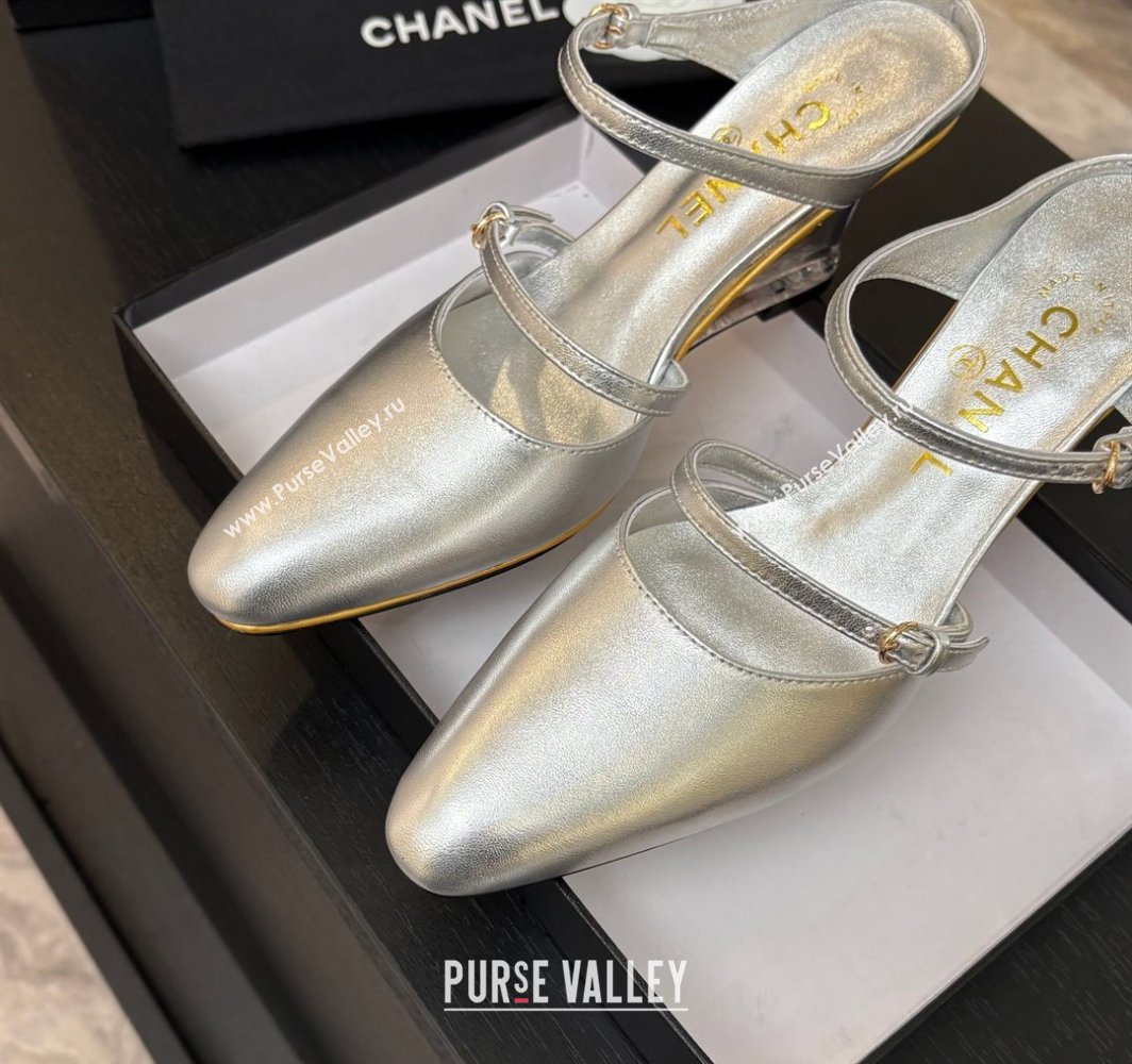 Chanel Calfskin Wedge Mules with Buckle Strap and Clear Heel Silver 2025 CH030321 (MD-250303135)