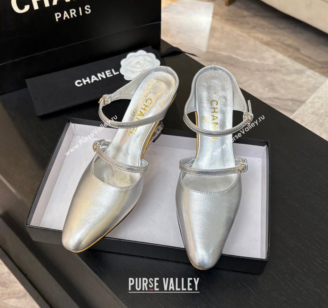 Chanel Calfskin Wedge Mules with Buckle Strap and Clear Heel Silver 2025 CH030321 (MD-250303135)