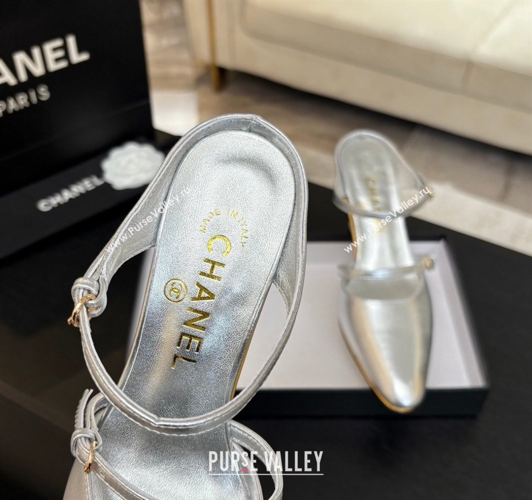 Chanel Calfskin Wedge Mules with Buckle Strap and Clear Heel Silver 2025 CH030321 (MD-250303135)