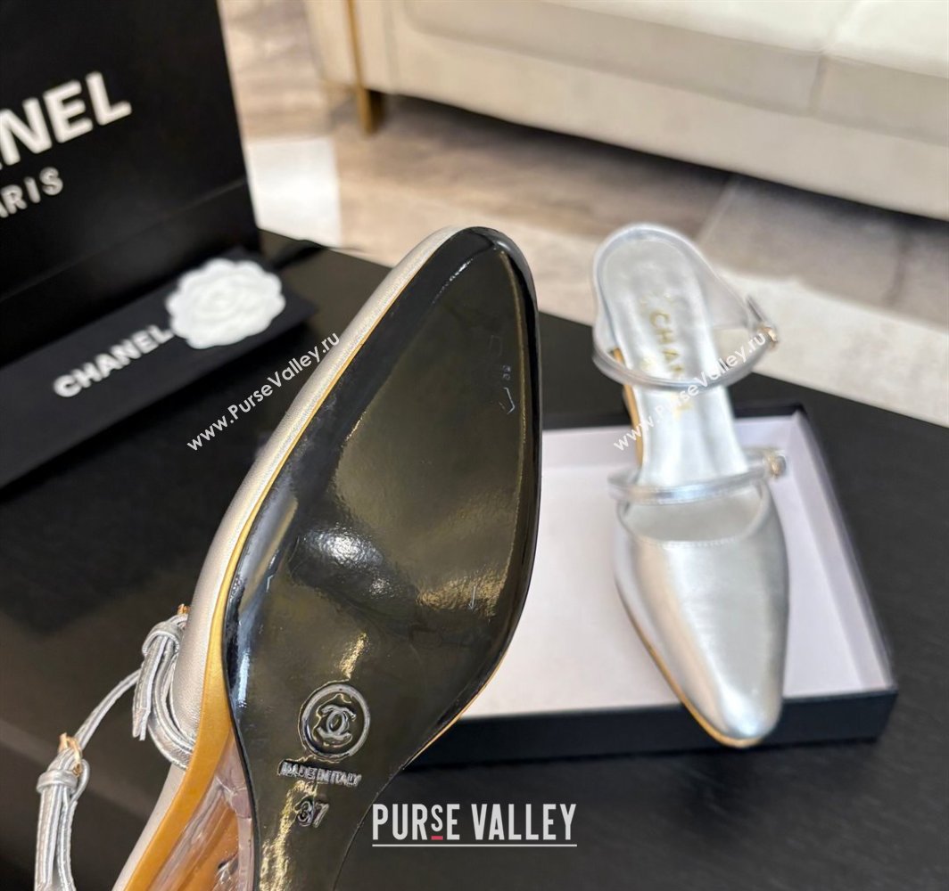 Chanel Calfskin Wedge Mules with Buckle Strap and Clear Heel Silver 2025 CH030321 (MD-250303135)