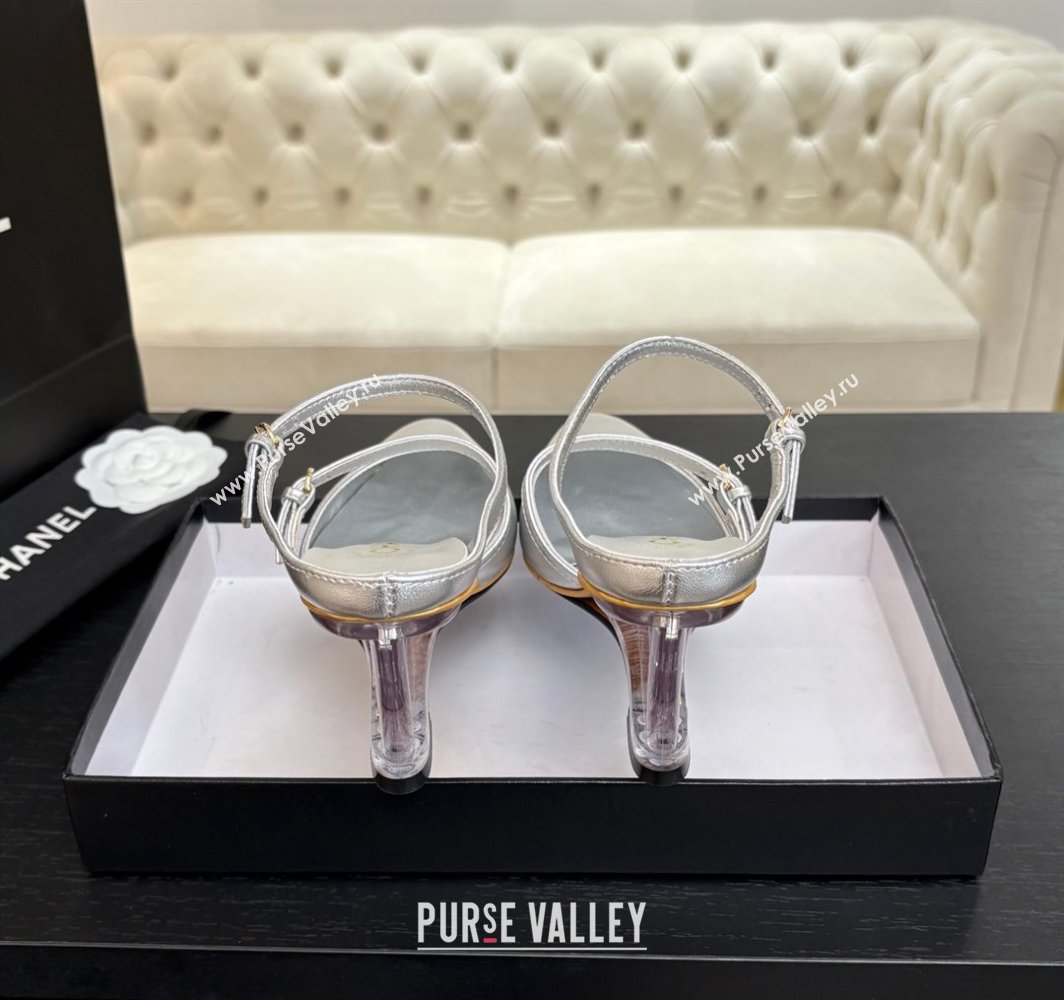 Chanel Calfskin Wedge Mules with Buckle Strap and Clear Heel Silver 2025 CH030321 (MD-250303135)