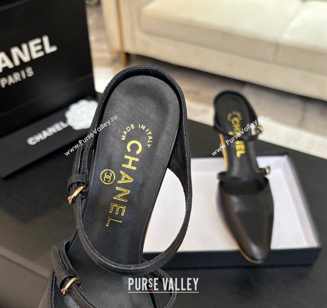 Chanel Calfskin Leather Wedge Mules with Buckle Strap and Clear Heel Black 2025 CH030321 (MD-250303136)