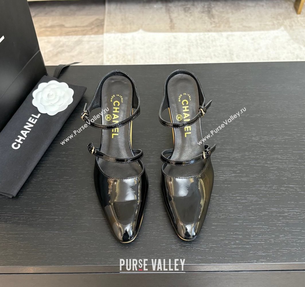 Chanel Patent Calfskin Wedge Mules with Buckle Strap and Clear Heel Black 2025 CH030321 (MD-250303138)