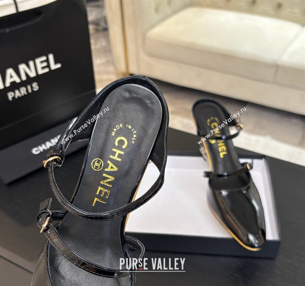 Chanel Patent Calfskin Wedge Mules with Buckle Strap and Clear Heel Black 2025 CH030321 (MD-250303138)