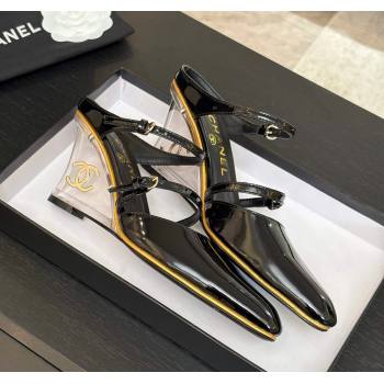 Chanel Patent Calfskin Wedge Mules with Buckle Strap and Clear Heel Black 2025 CH030321 (MD-250303138)