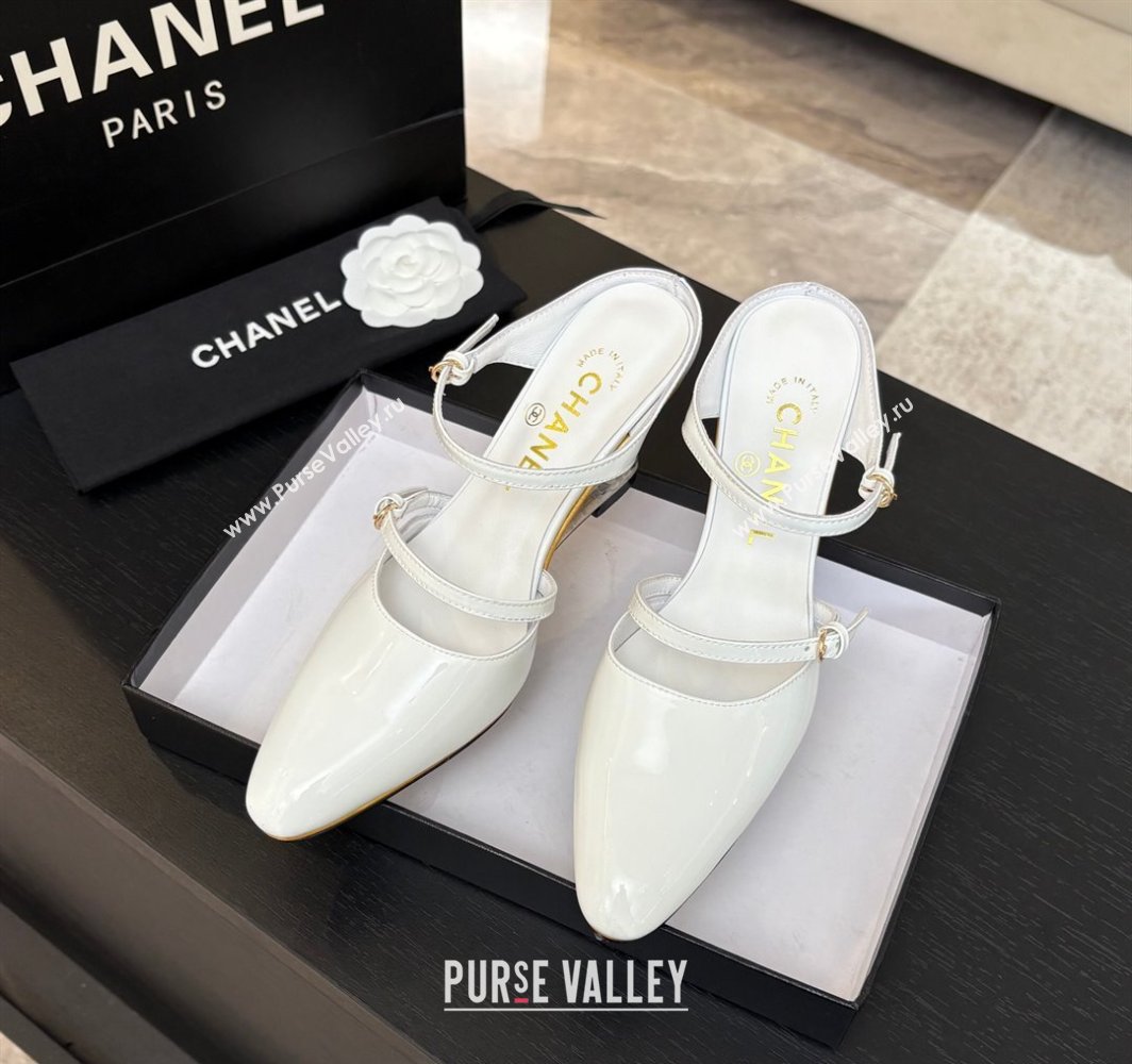 Chanel Patent Calfskin Wedge Mules with Buckle Strap and Clear Heel White 2025 CH030321 (MD-250303140)