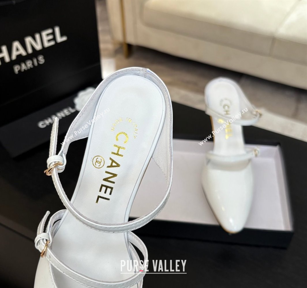 Chanel Patent Calfskin Wedge Mules with Buckle Strap and Clear Heel White 2025 CH030321 (MD-250303140)