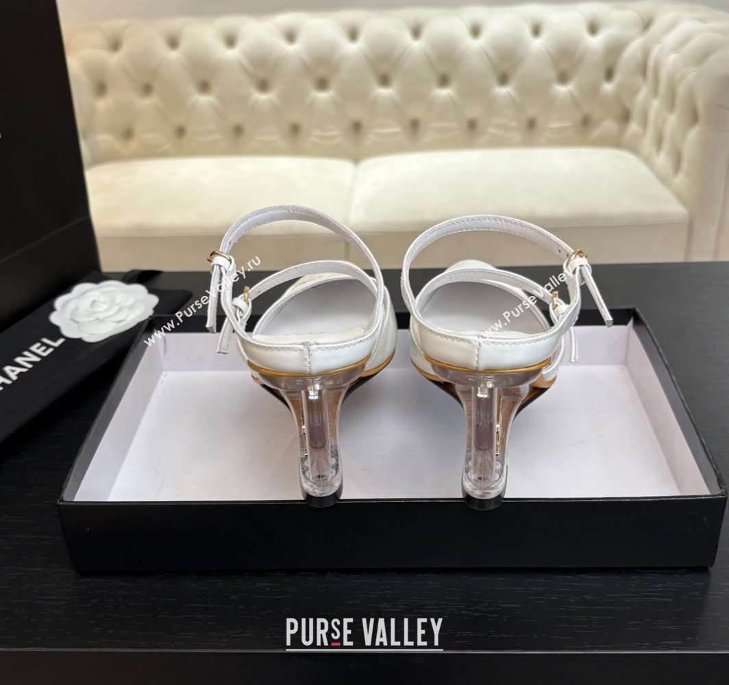 Chanel Patent Calfskin Wedge Mules with Buckle Strap and Clear Heel White 2025 CH030321 (MD-250303140)