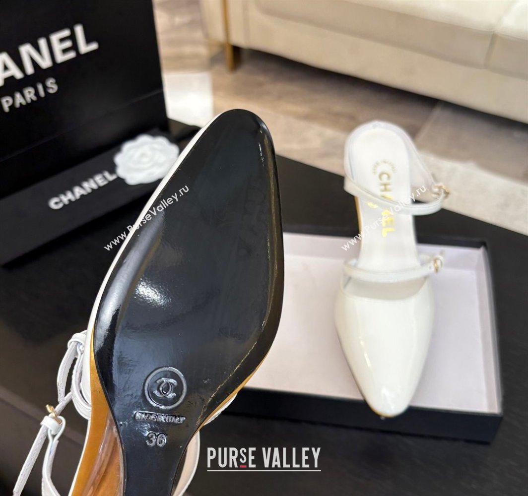 Chanel Patent Calfskin Wedge Mules with Buckle Strap and Clear Heel White 2025 CH030321 (MD-250303140)