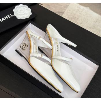 Chanel Patent Calfskin Wedge Mules with Buckle Strap and Clear Heel White 2025 CH030321 (MD-250303140)