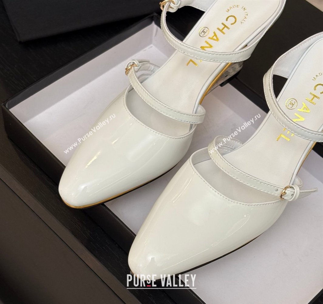 Chanel Patent Calfskin Wedge Mules with Buckle Strap and Clear Heel White 2025 CH030321 (MD-250303140)