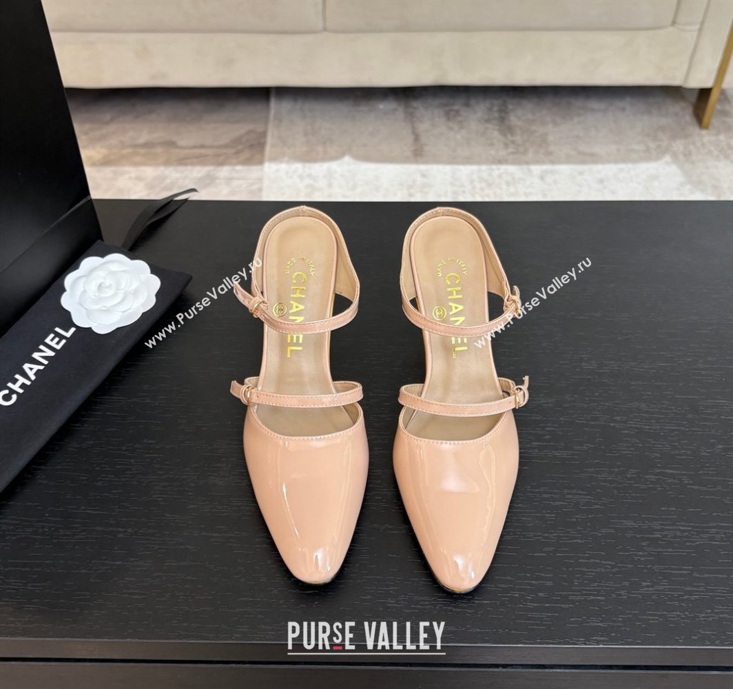Chanel Patent Calfskin Wedge Mules with Buckle Strap and Clear Heel Nude 2025 CH030321 (MD-250303141)
