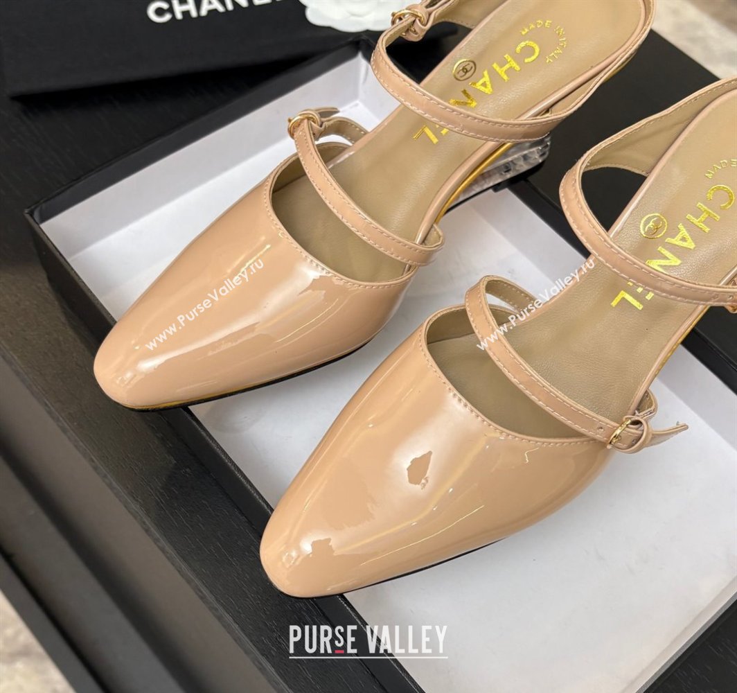 Chanel Patent Calfskin Wedge Mules with Buckle Strap and Clear Heel Nude 2025 CH030321 (MD-250303141)