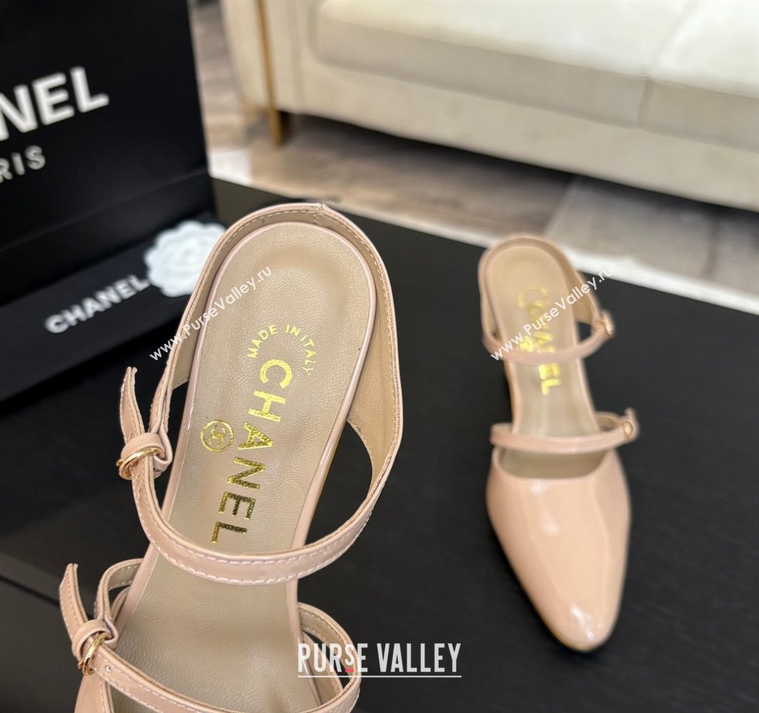 Chanel Patent Calfskin Wedge Mules with Buckle Strap and Clear Heel Nude 2025 CH030321 (MD-250303141)