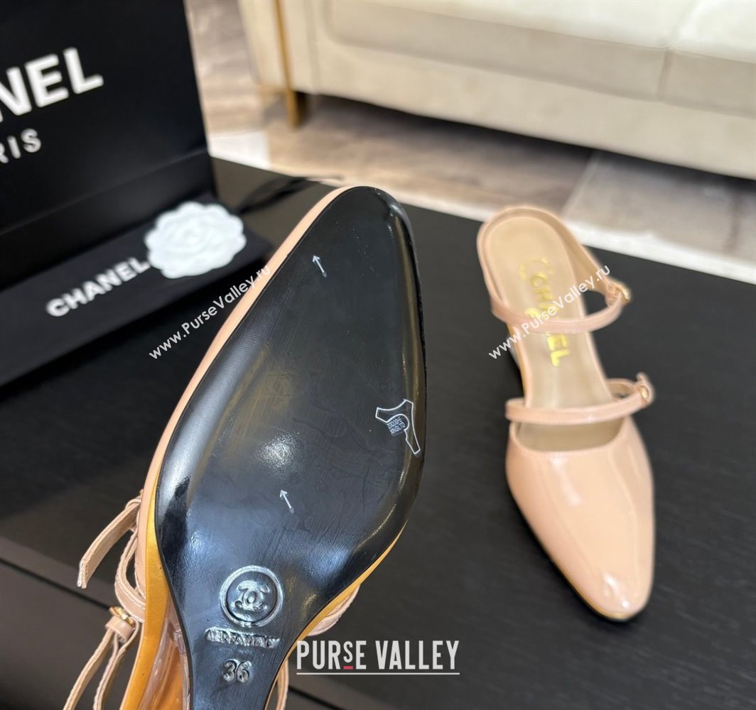 Chanel Patent Calfskin Wedge Mules with Buckle Strap and Clear Heel Nude 2025 CH030321 (MD-250303141)