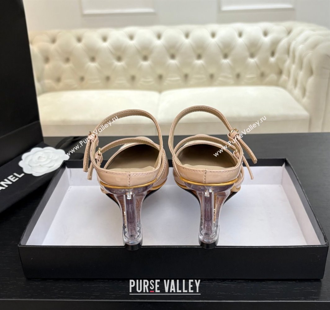 Chanel Patent Calfskin Wedge Mules with Buckle Strap and Clear Heel Nude 2025 CH030321 (MD-250303141)