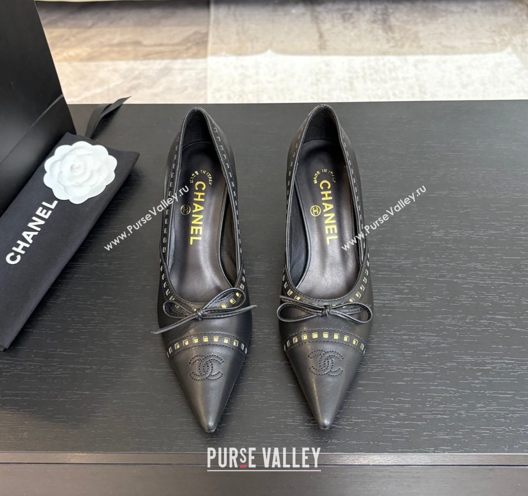Chanel Lambskin Pumps 6.5cm with Studs and Bow Black 2025 CH030322 (MD-250303144)